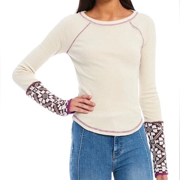 Free People Thermal Sweater Crochet Long Sleeve - Picture 1 of 11